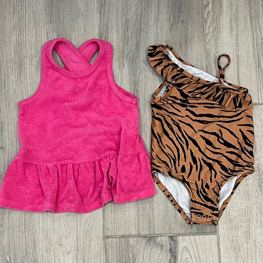 Carter’s Baby Girl 24month One Piece Cheetah Bathing Suit and Cover Up Bundle